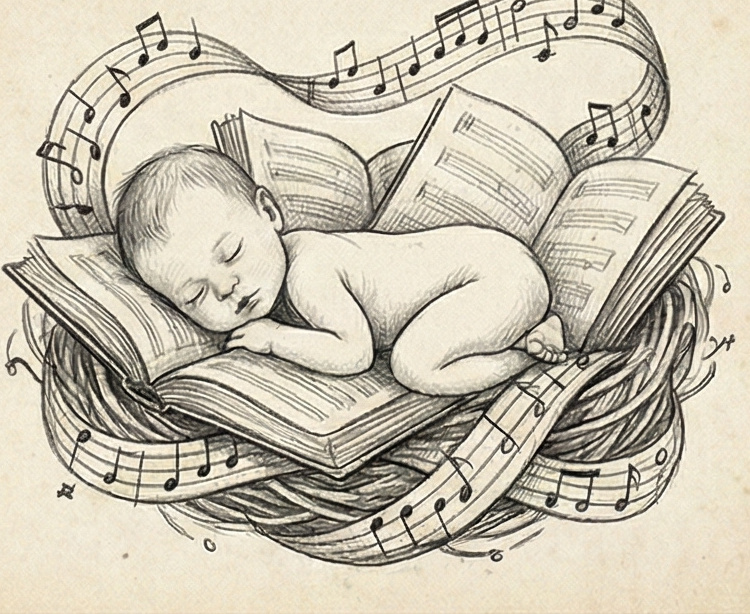 Un nouveau-né paisible dans un berceau lumineux, symbolisant les nouveaux départs dans les rêves