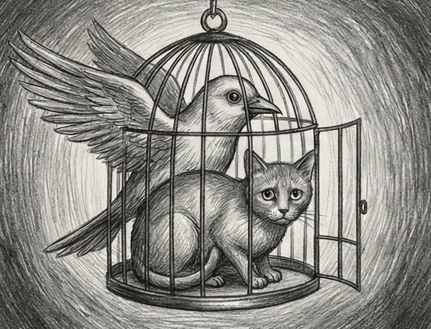 Animal changeant de forme dans une cage