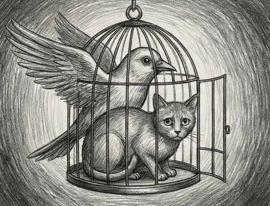 Animal changeant de forme dans une cage