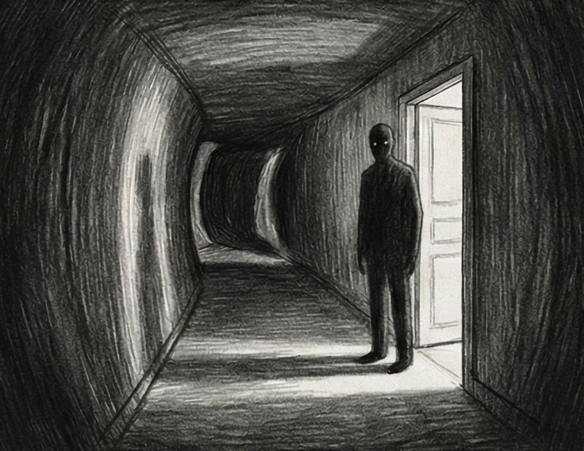Silhouette sombre au bout d'un couloir