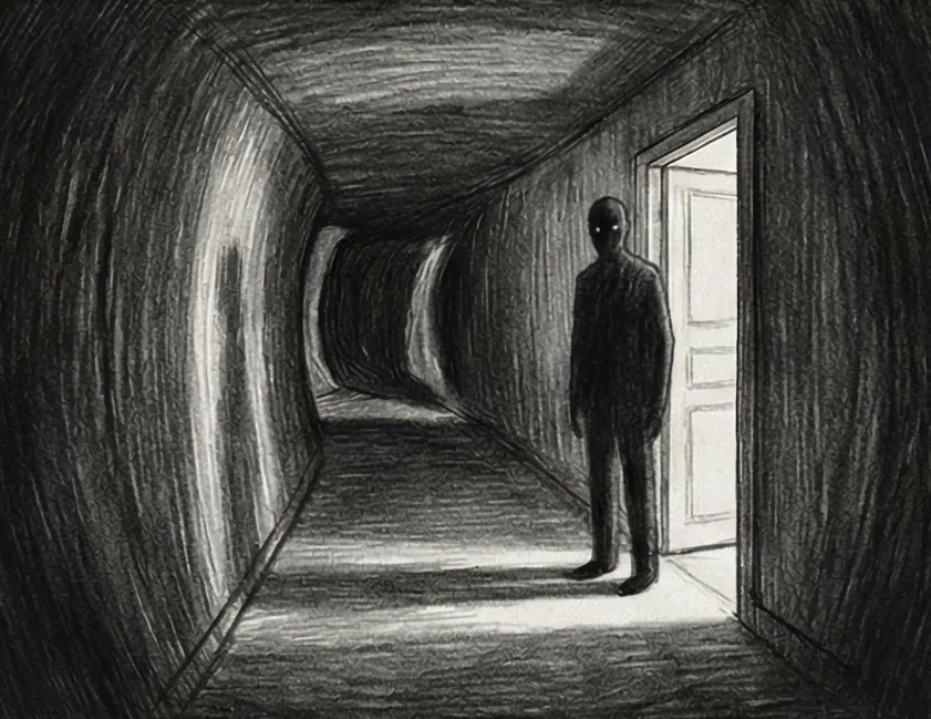Silhouette sombre au bout d'un couloir