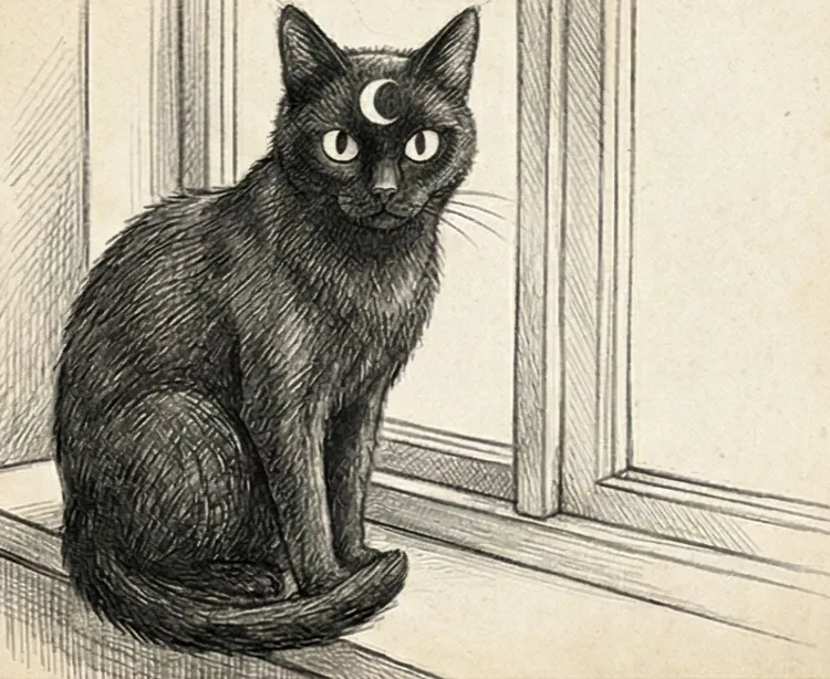 Un chat mystérieux aux yeux perçants dans la pénombre, symbolisant l'intuition et l'indépendance