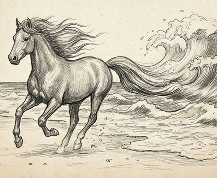 Un cheval galopant librement dans une prairie, symbolisant la liberté et l'énergie vitale