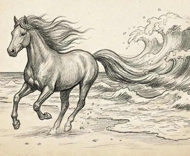 Un cheval galopant librement dans une prairie, symbolisant la liberté et l'énergie vitale