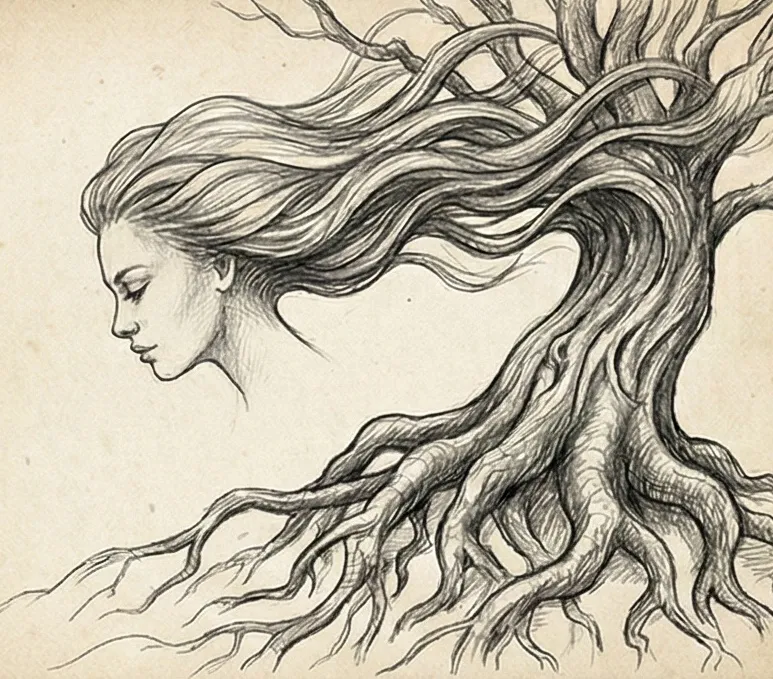 Des cheveux ondulant au vent sous une lumière dorée, symbolisant la vitalité, la séduction et l'identité dans les rêves