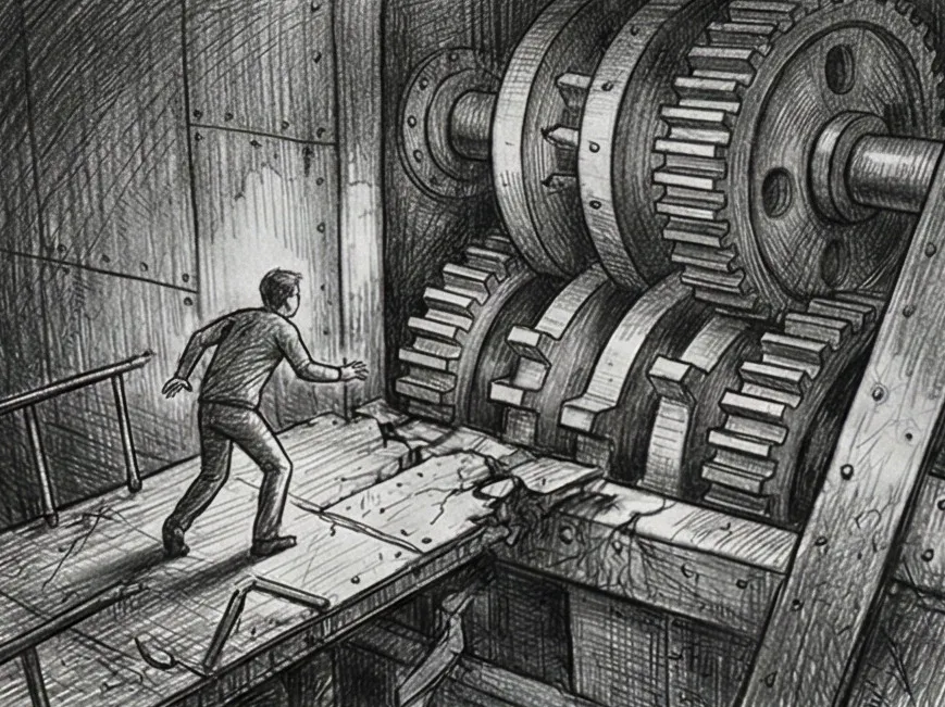Machine industrielle menaçante ou sol qui se dérobe