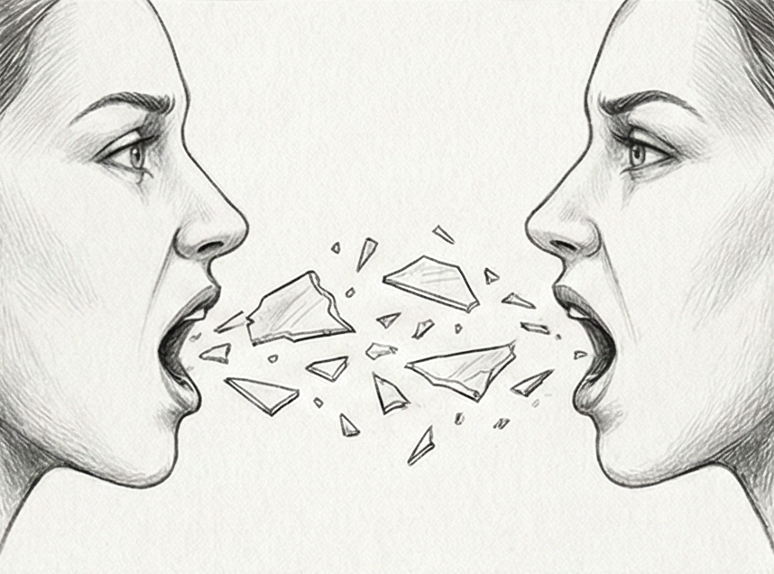 Deux silhouettes en conflit symbolisant les tensions intérieures et relationnelles