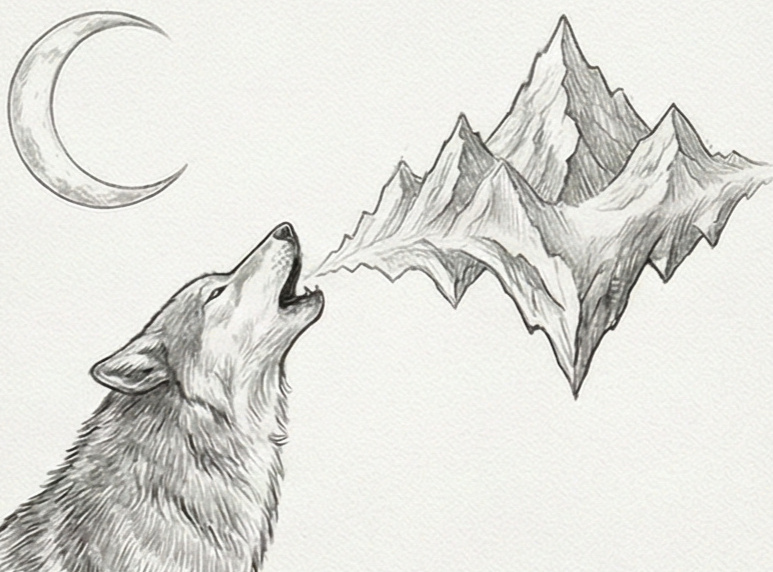 Un loup solitaire hurlant à la lune, symbolisant l'instinct et la liberté sauvage