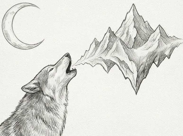 Un loup solitaire hurlant à la lune, symbolisant l'instinct et la liberté sauvage