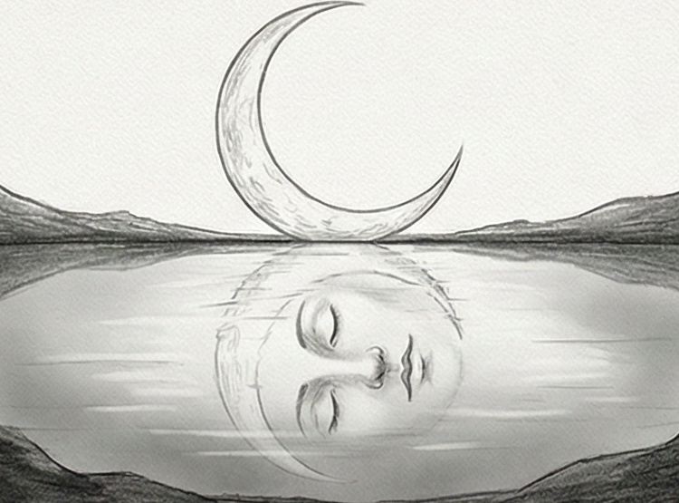 Une pleine lune brillante dans un ciel étoilé, symbolisant l'inconscient et le féminin