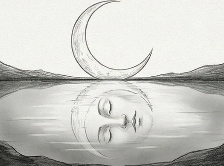 Une pleine lune brillante dans un ciel étoilé, symbolisant l'inconscient et le féminin