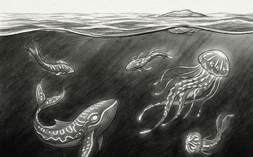 Un océan vaste et mystérieux sous un ciel étoilé, symbolisant l'inconscient dans les rêves