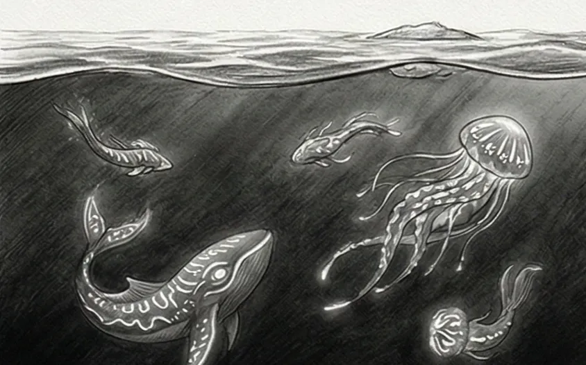 Un océan vaste et mystérieux sous un ciel étoilé, symbolisant l'inconscient dans les rêves