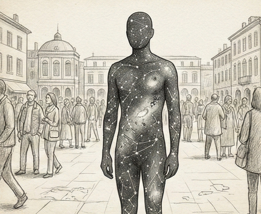 Silhouette vulnérable dans une lumière douce, symbolisant la nudité onirique et la vulnérabilité