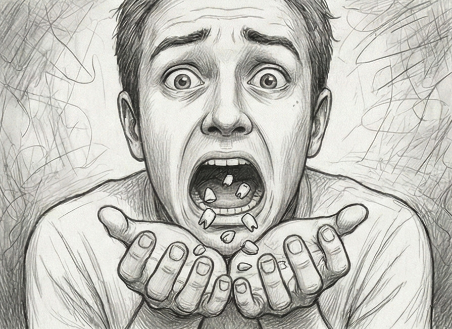 Illustration symbolique d'une personne rêvant de perdre ses dents, représentant l'anxiété.