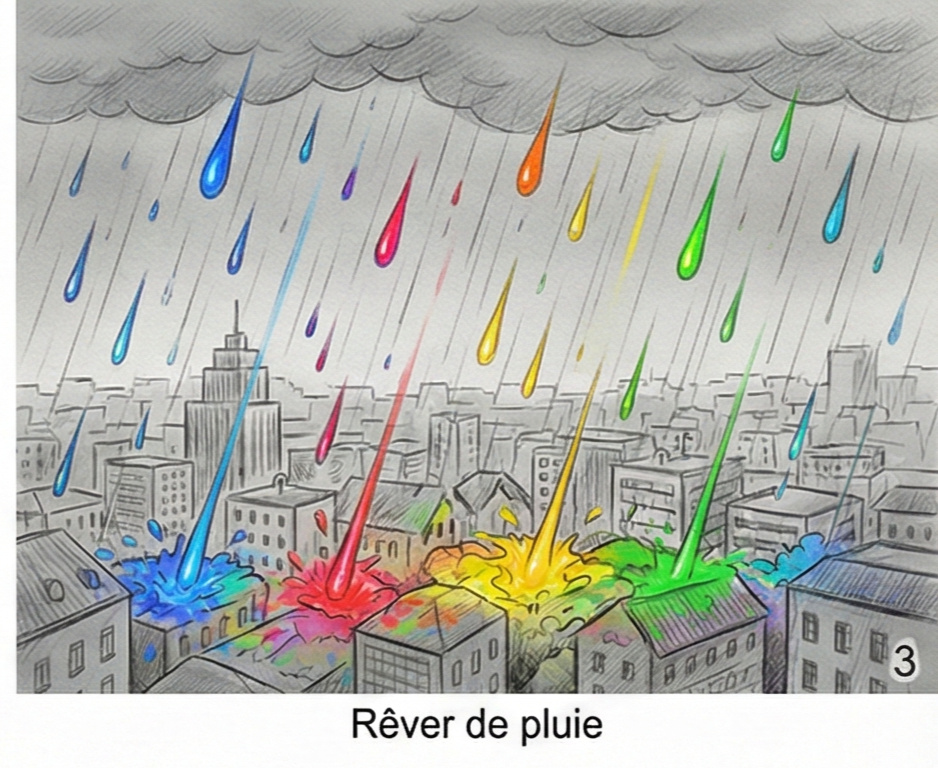 Des gouttes de pluie sur une vitre avec un paysage flou en arrière-plan