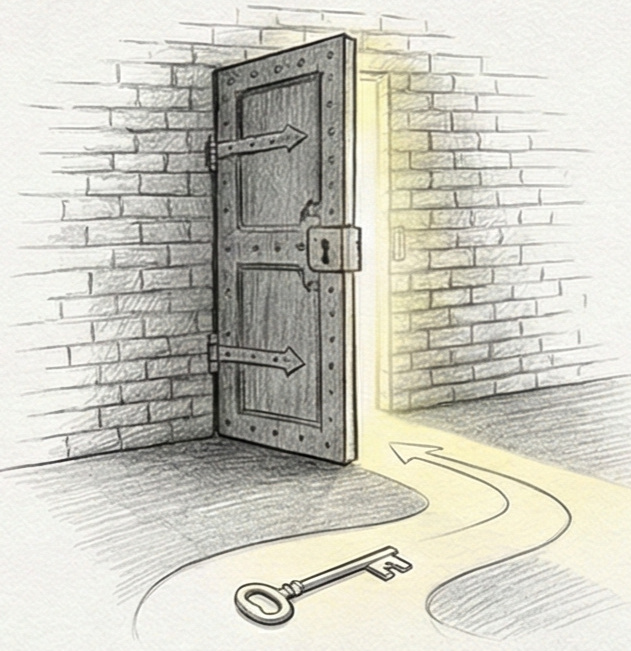 Une porte entrouverte laissant filtrer la lumière, symbolisant les opportunités et les passages