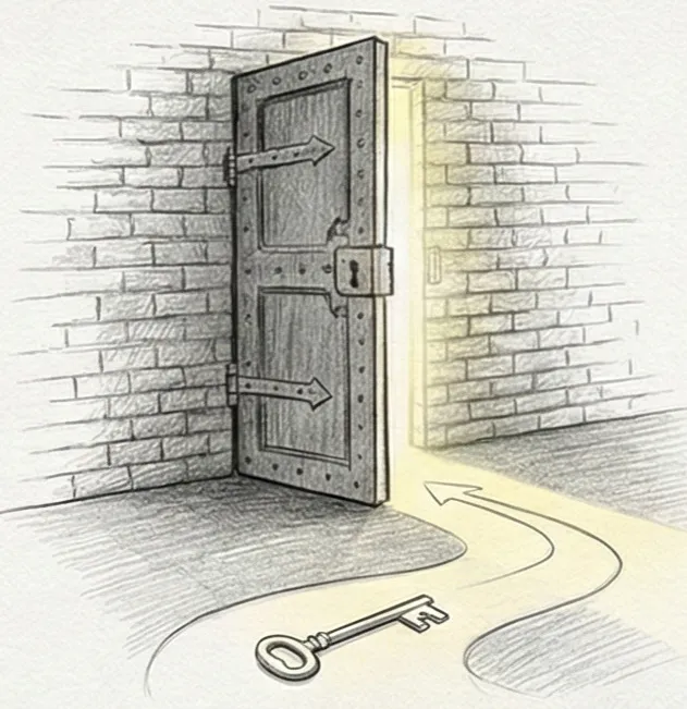 Une porte entrouverte laissant filtrer la lumière, symbolisant les opportunités et les passages