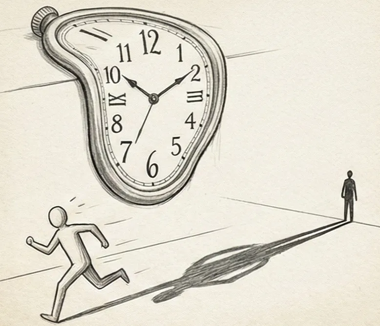 Une horloge aux aiguilles floues symbolisant l'anxiété du retard dans les rêves