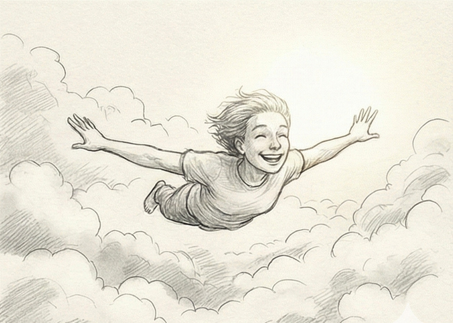 Personne volant librement dans le ciel - sensation de liberté
